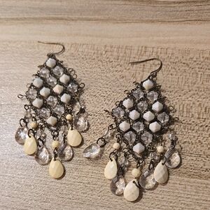 Vintage 80s 90s Crystal Chandelier Earrings Chainmail